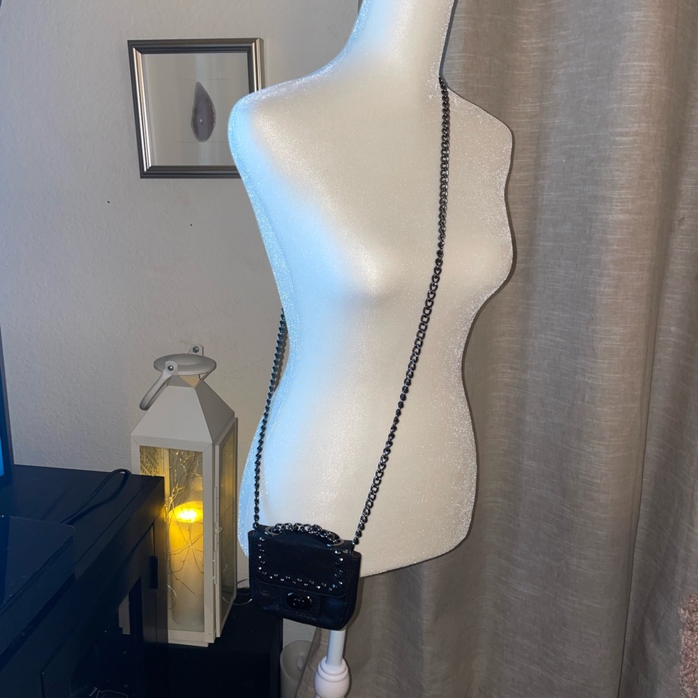 Banana Republic black leather party bag with studs and chain